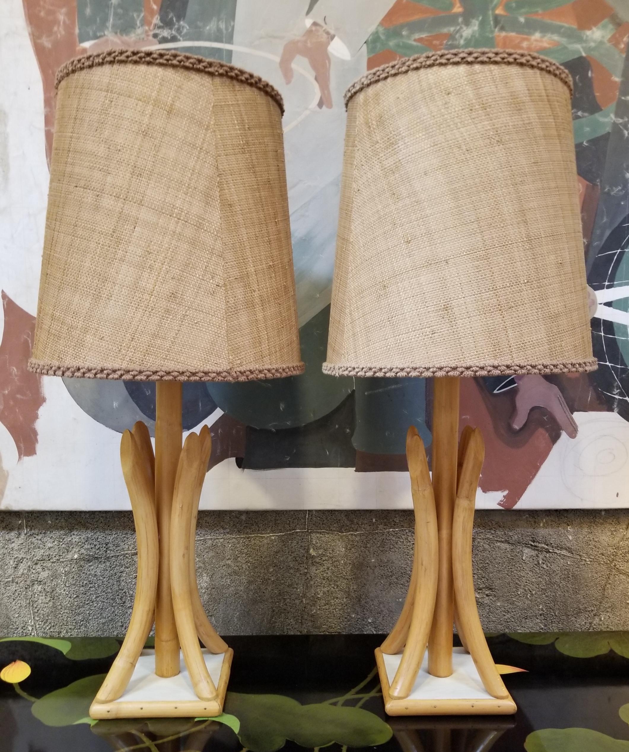 1950er Bambus/Rattan-Tischlampen im Zustand „Gut“ im Angebot in Fulton, CA