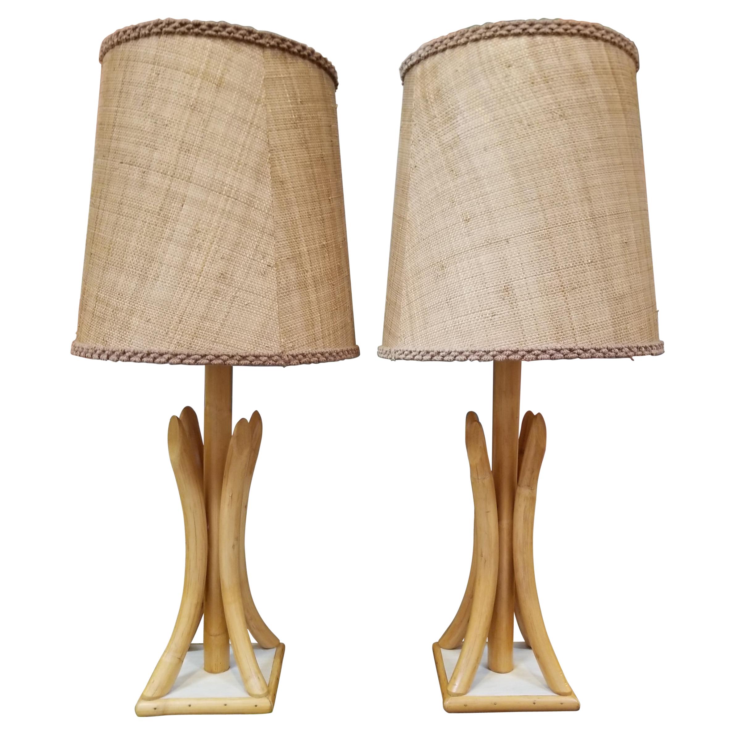 1950 S Bamboo Rattan Table Lamps For, Vintage Lamp Shades For Table Lamps