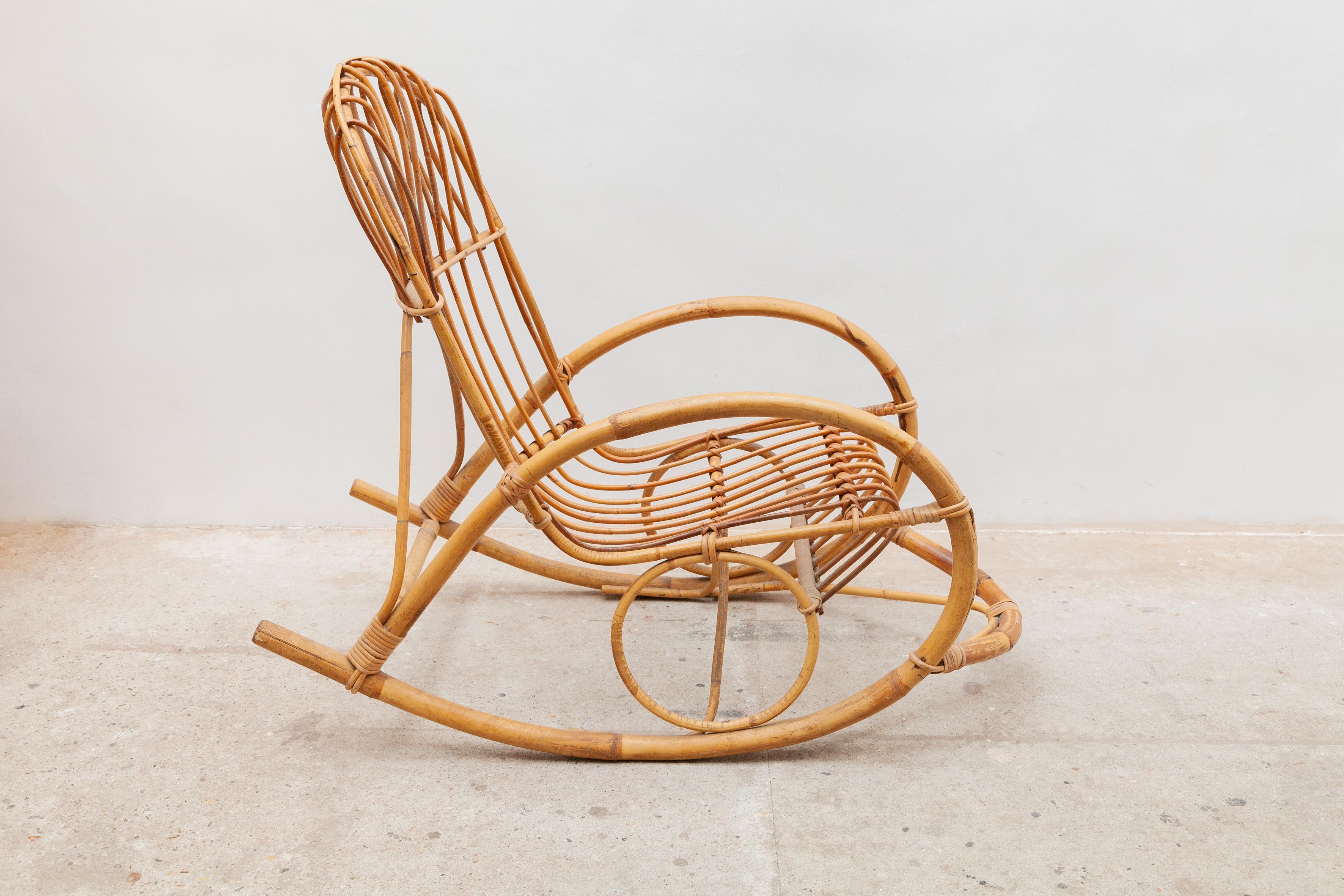 Rocking Chair aus Bambus aus den 1950er Jahren, Italien (Moderne der Mitte des Jahrhunderts) im Angebot