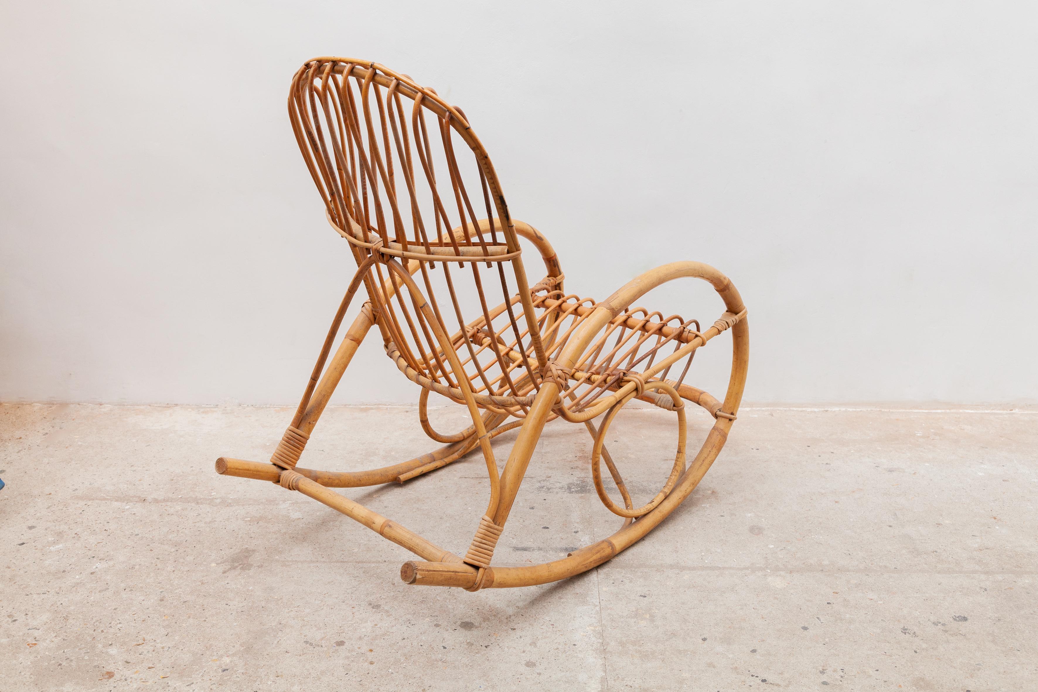 Rocking Chair aus Bambus aus den 1950er Jahren, Italien (Italienisch) im Angebot