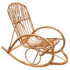Vintage 1950s Bamboo Rocking Chair, Italy