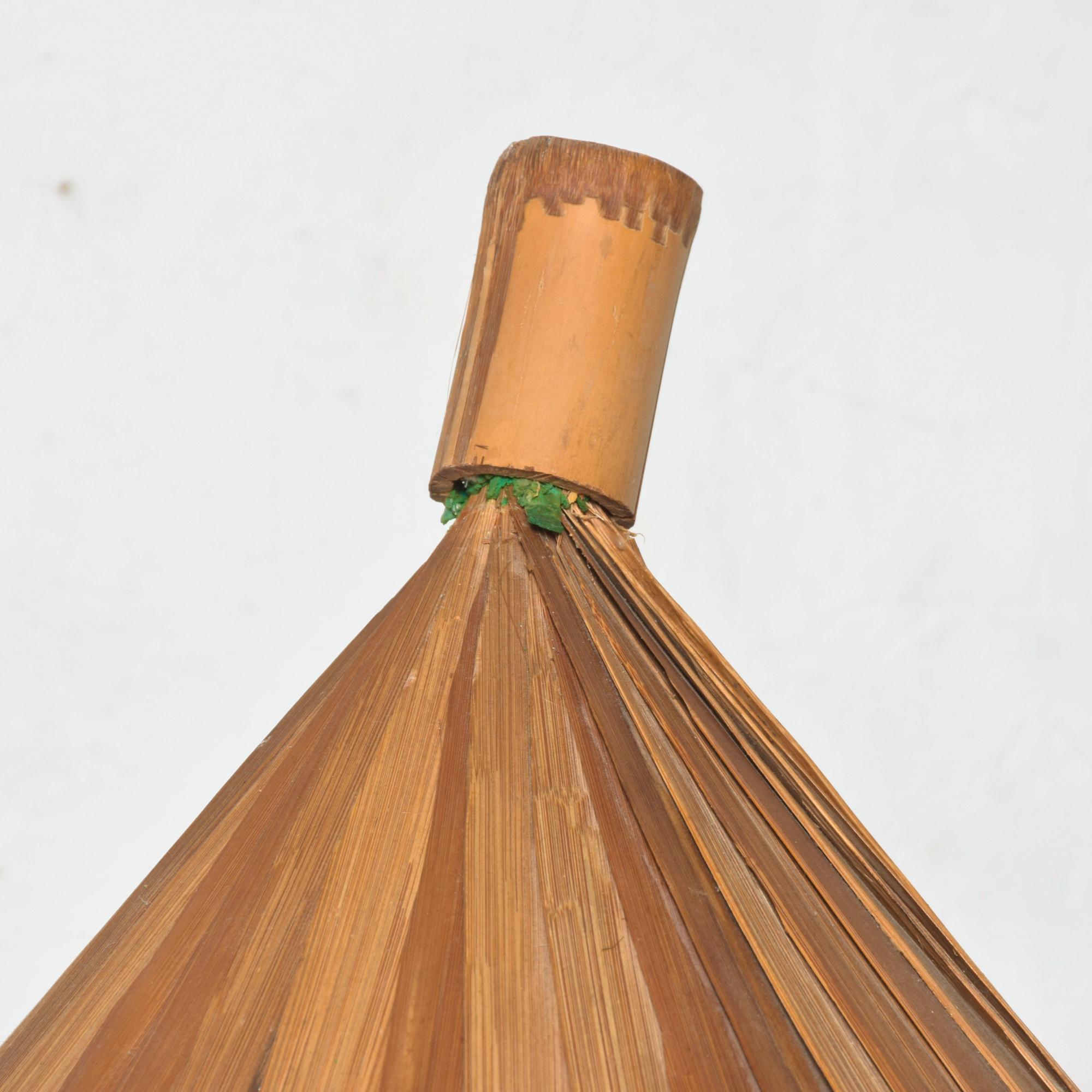 1950s Tall Bamboo Tripod Floor Lamp Woven Cone Shade Delightful Oriental Design 1