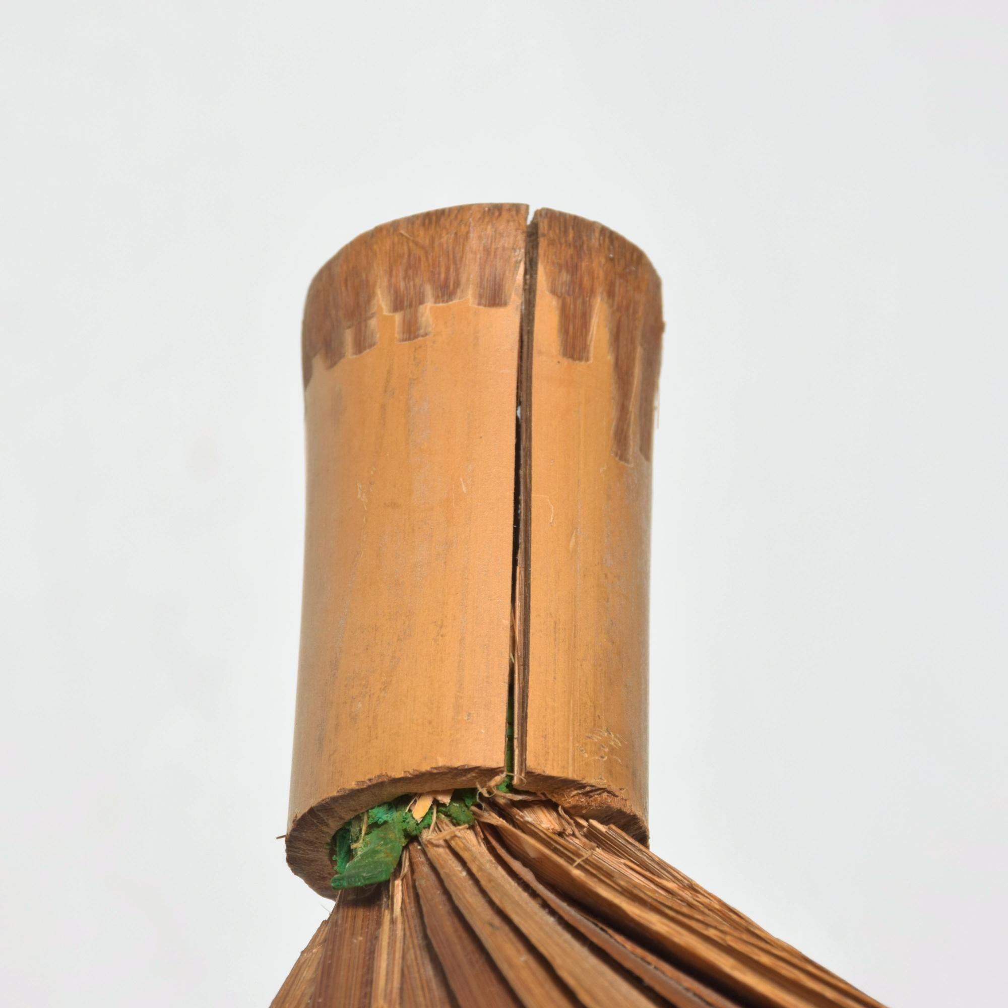 1950s Tall Bamboo Tripod Floor Lamp Woven Cone Shade Delightful Oriental Design 2