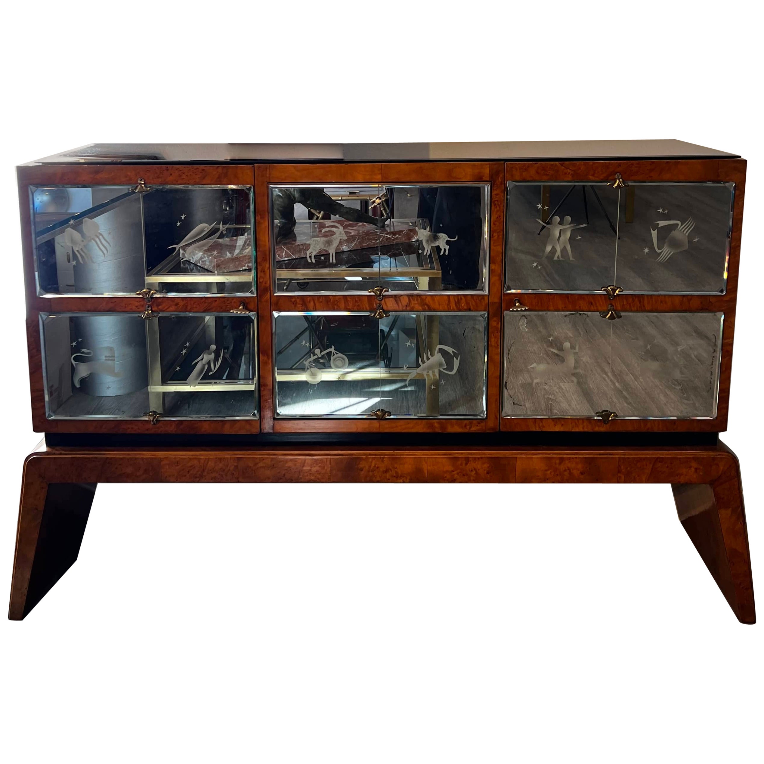 1950s Bar Cabinet Zodiac Signs Doors and Interiors in mirror