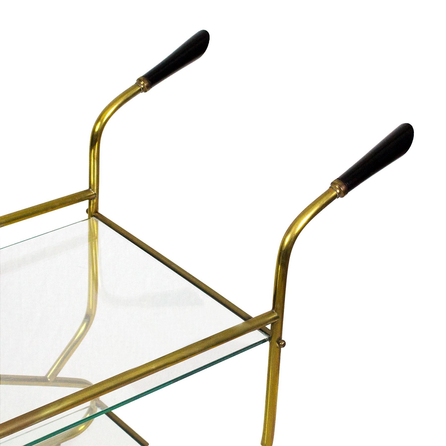 Mid-Century Modern Bar Cart In Solid Brass, Original Glasses - France For Sale 4