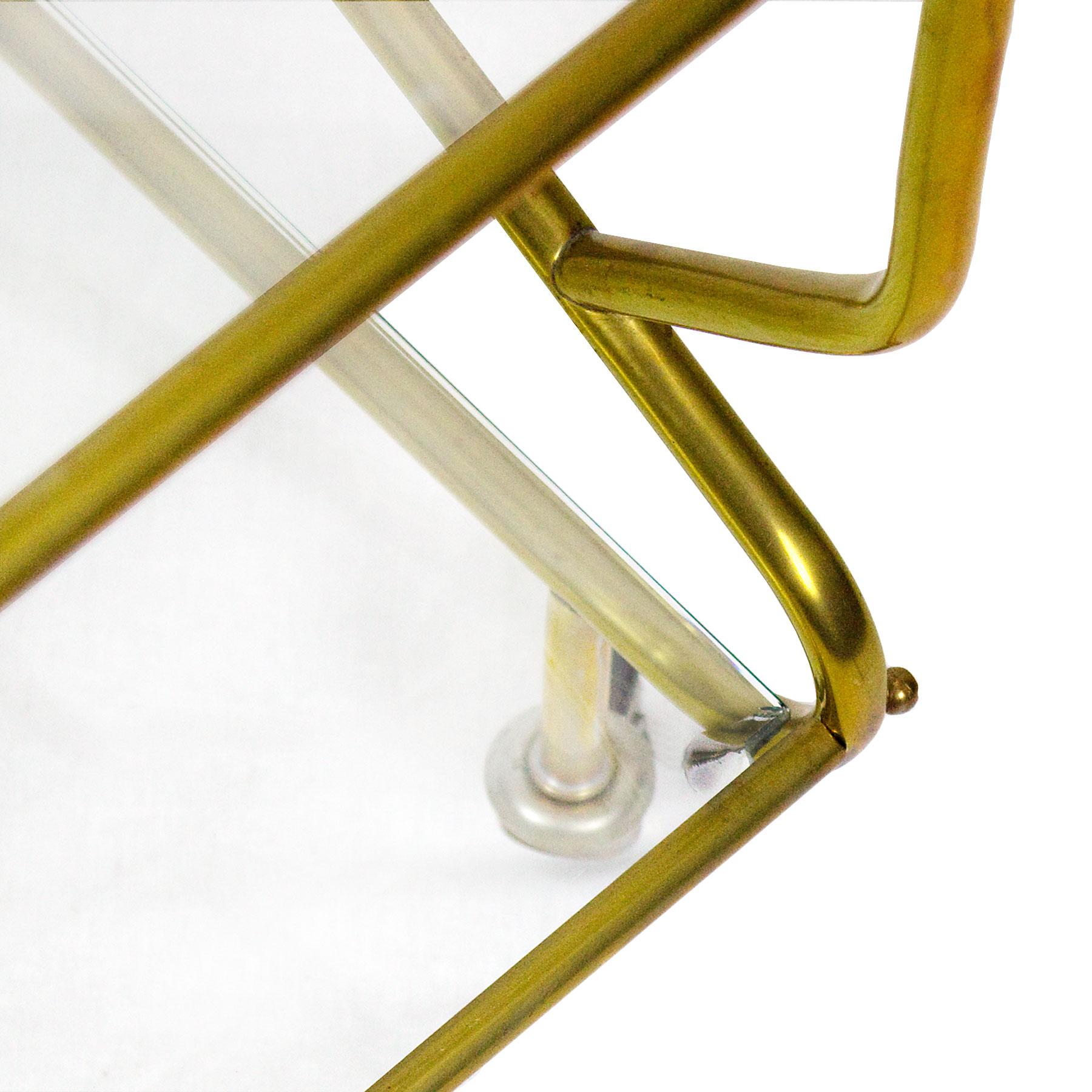 Mid-Century Modern Bar Cart In Solid Brass, Original Glasses - France For Sale 5
