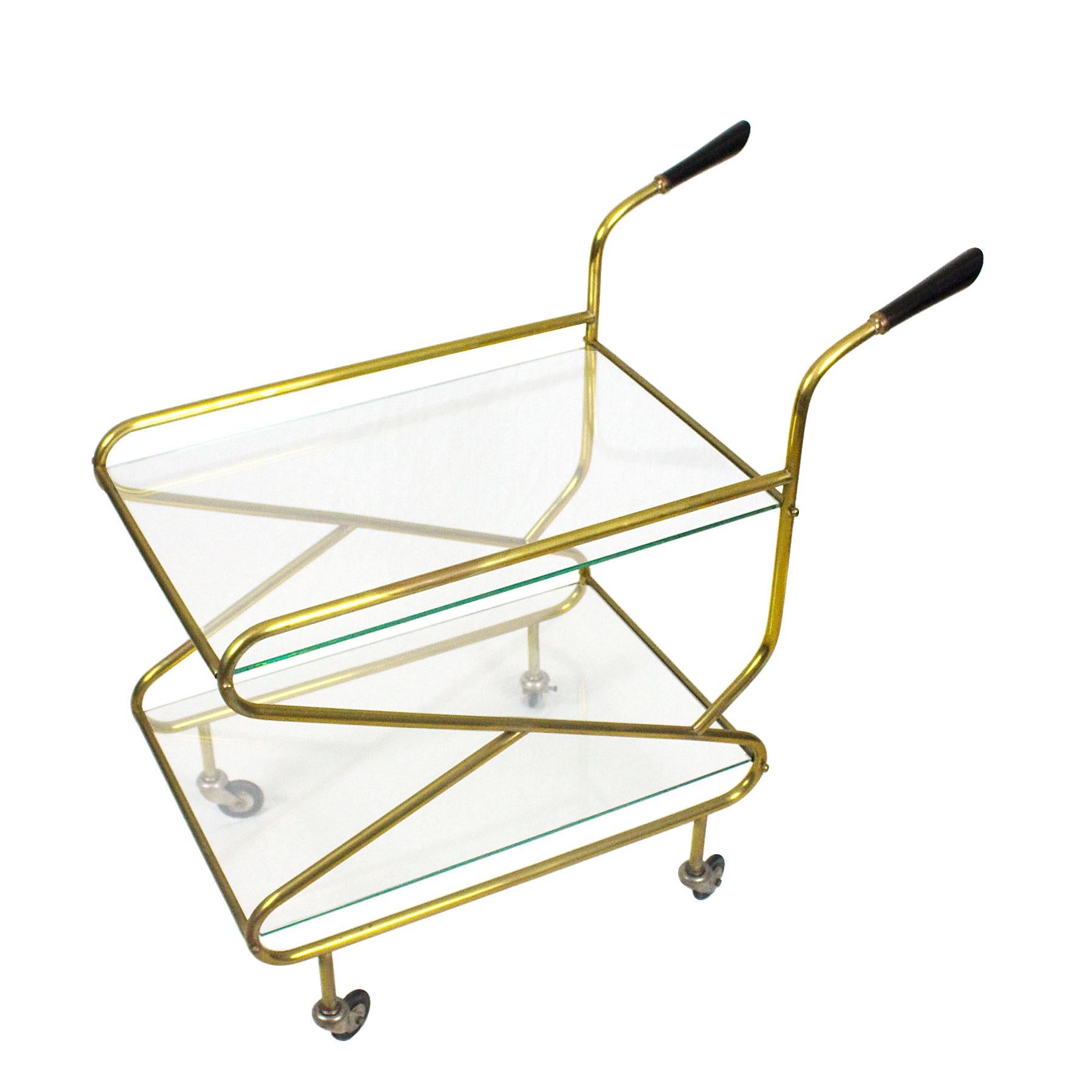 Mid-Century Modern Bar Cart In Solid Brass, Original Glasses - France For Sale 2