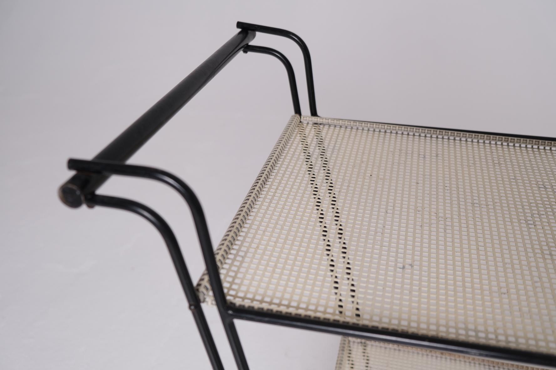 1950's Bar Cart with Tubular Steel Frame & Perforated Shelves, After Matégot For Sale 3