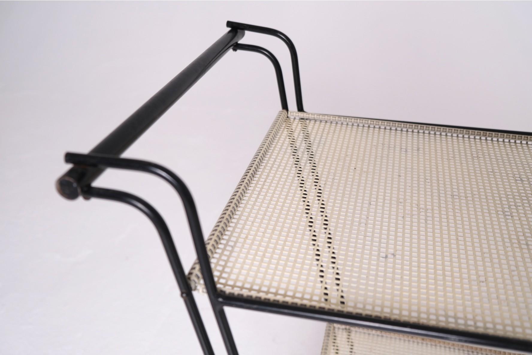 1950's Bar Cart with Tubular Steel Frame & Perforated Shelves, After Matégot For Sale 3