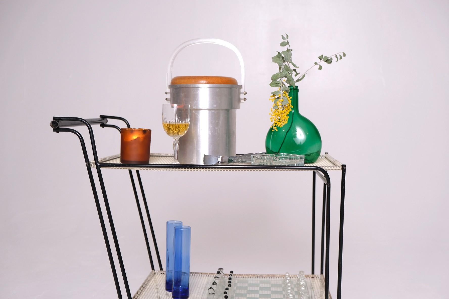 1950's Bar Cart with Tubular Steel Frame & Perforated Shelves, After Matégot For Sale 4
