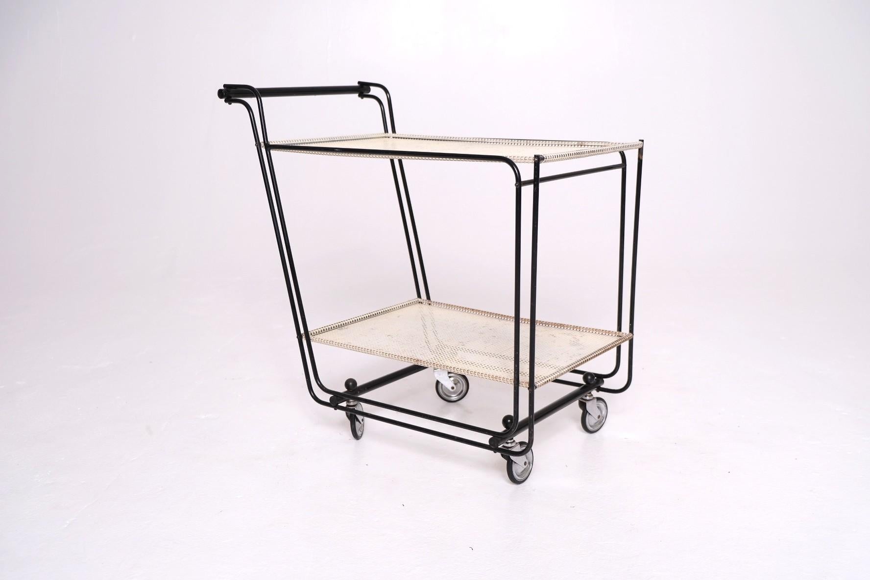 1950's Bar Cart with Tubular Steel Frame & Perforated Shelves, After Matégot For Sale 5