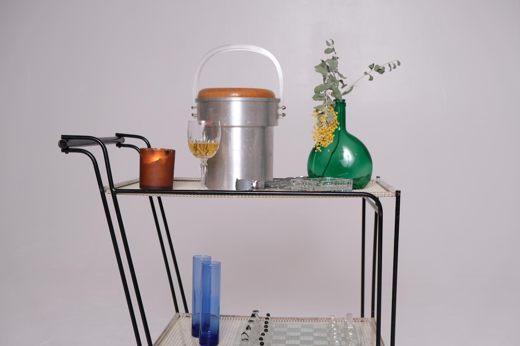1950's Bar Cart with Tubular Steel Frame & Perforated Shelves, After Matégot For Sale 7