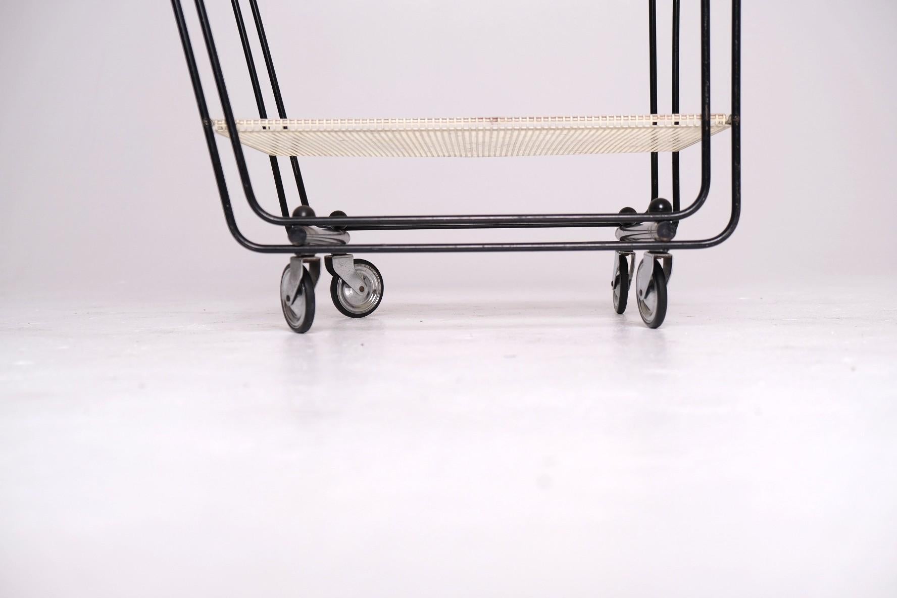 1950's Bar Cart with Tubular Steel Frame & Perforated Shelves, After Matégot For Sale 7