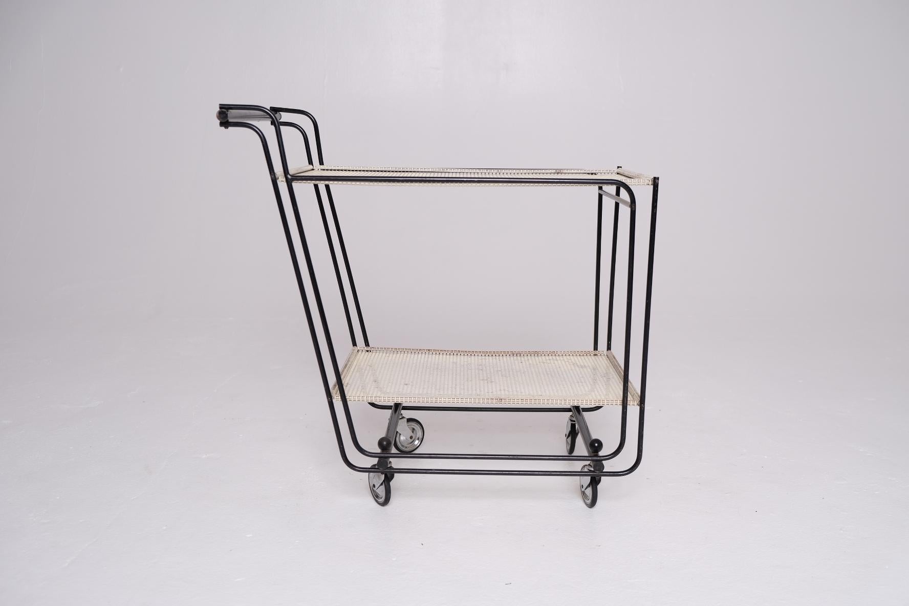 1950's Bar Cart with Tubular Steel Frame & Perforated Shelves, After Matégot For Sale 8