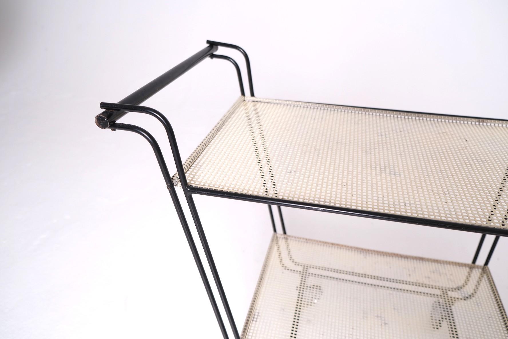 1950's Bar Cart with Tubular Steel Frame & Perforated Shelves, After Matégot For Sale 8