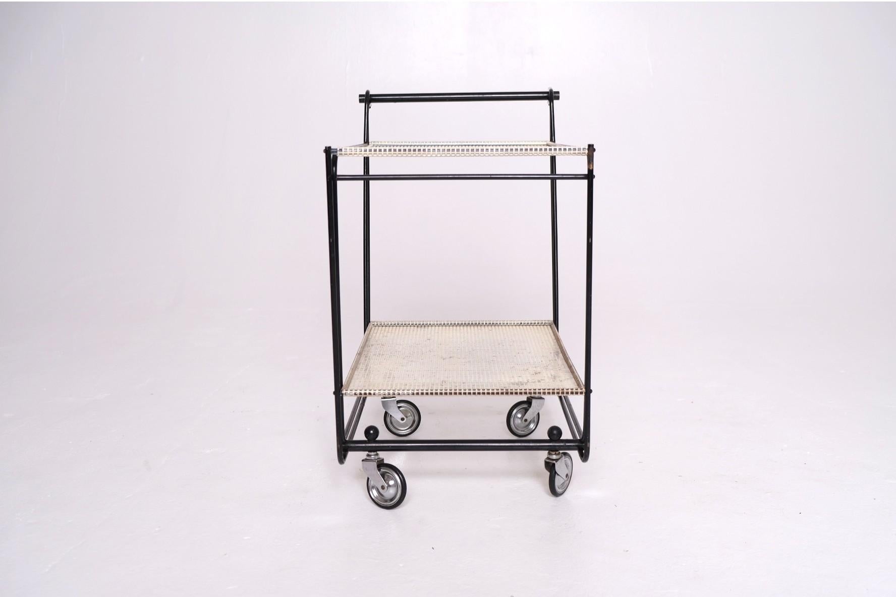 1950's Bar Cart with Tubular Steel Frame & Perforated Shelves, After Matégot For Sale 9