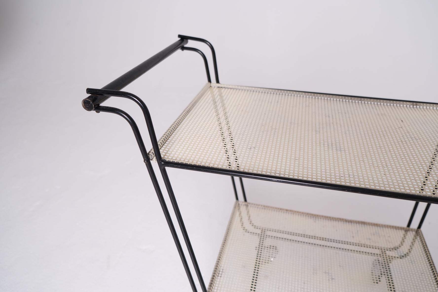 1950's Bar Cart with Tubular Steel Frame & Perforated Shelves, After Matégot For Sale 10