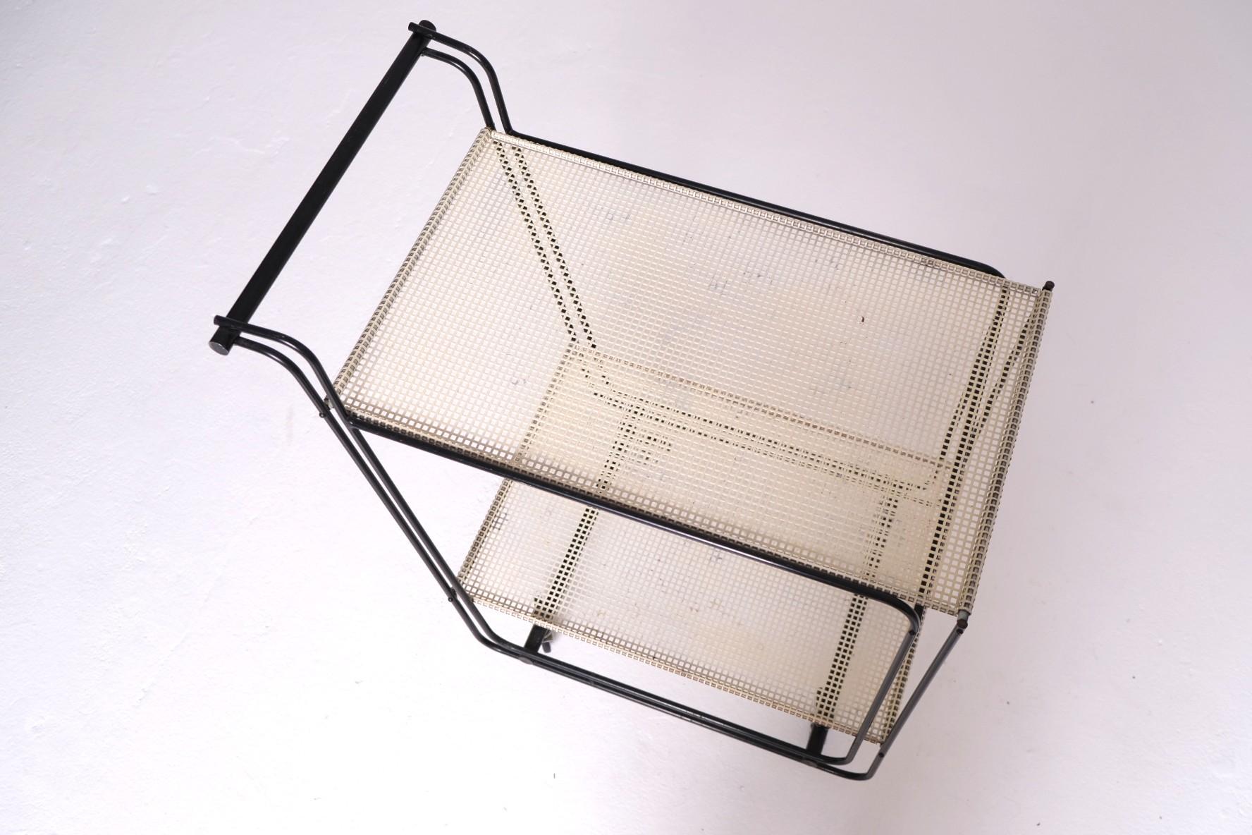 1950's Bar Cart with Tubular Steel Frame & Perforated Shelves, After Matégot For Sale 10