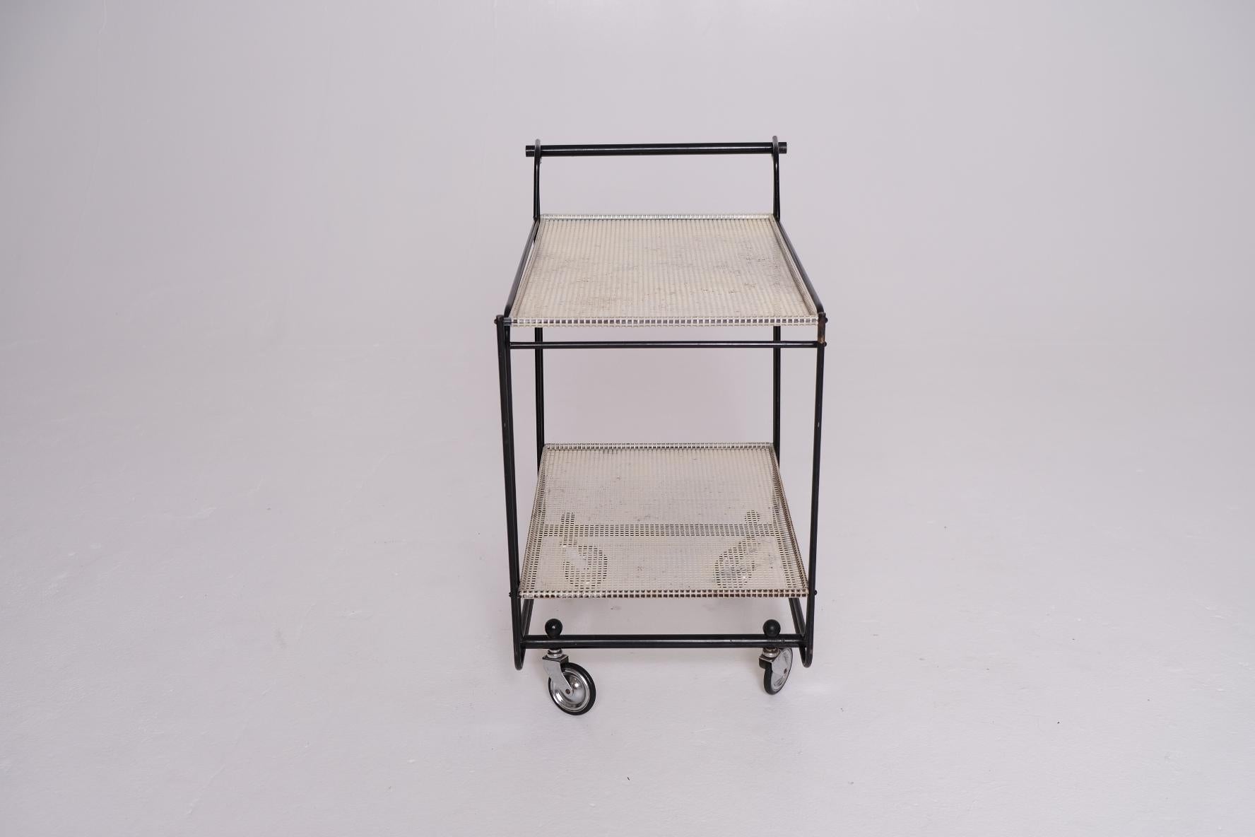 1950's Bar Cart with Tubular Steel Frame & Perforated Shelves, After Matégot For Sale 12