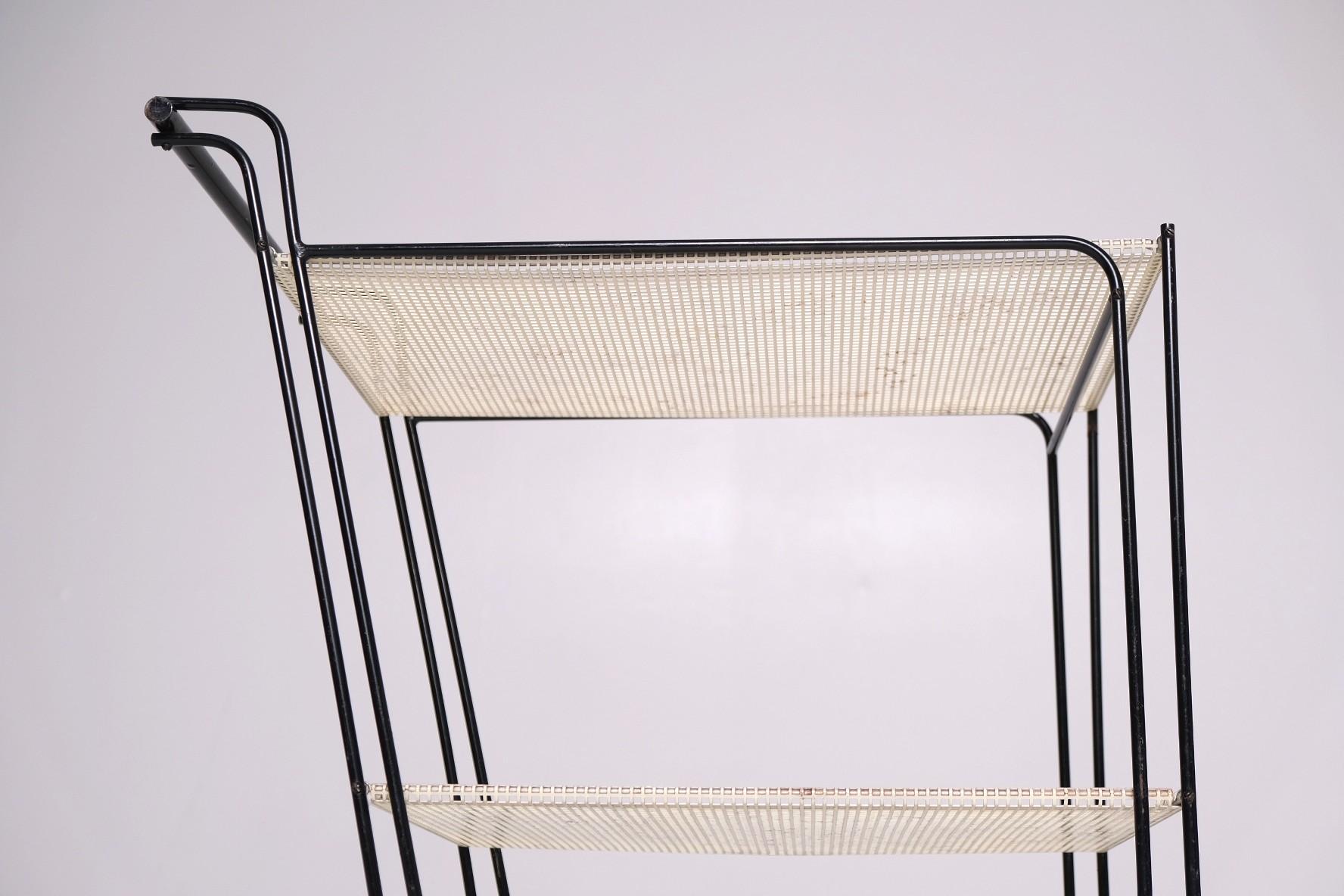 1950's Bar Cart with Tubular Steel Frame & Perforated Shelves, After Matégot For Sale 12