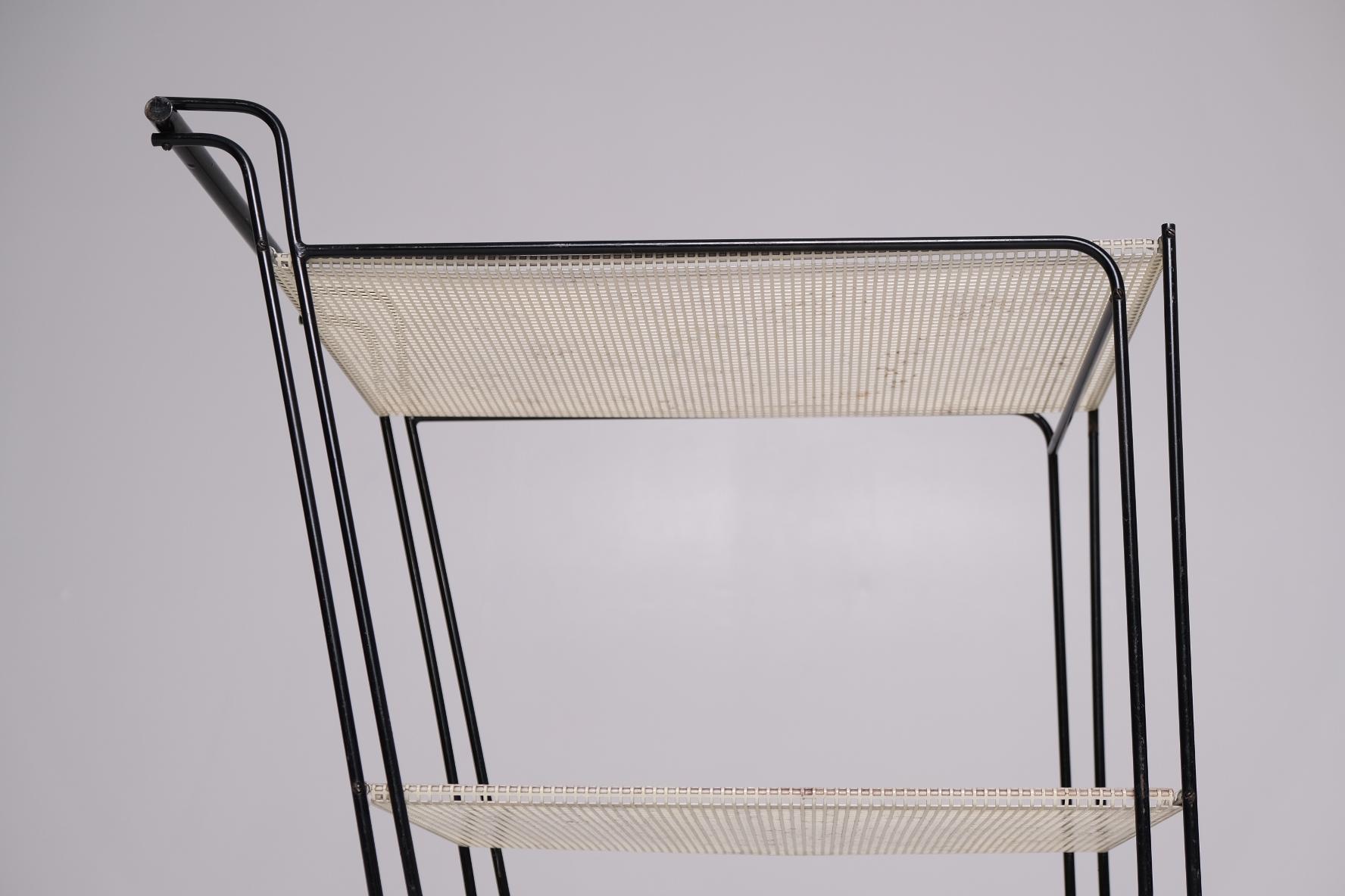 Unknown 1950's Bar Cart with Tubular Steel Frame & Perforated Shelves, After Matégot For Sale