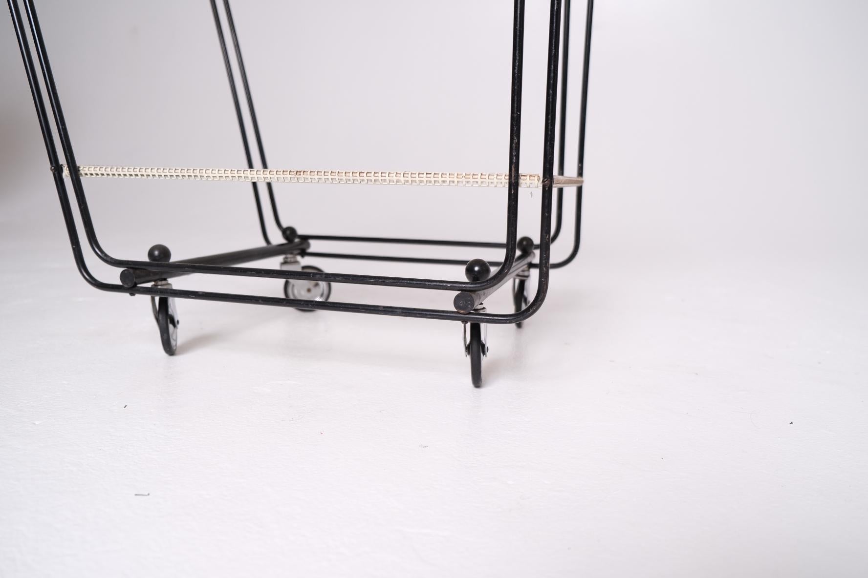 Mid-20th Century 1950's Bar Cart with Tubular Steel Frame & Perforated Shelves, After Matégot For Sale