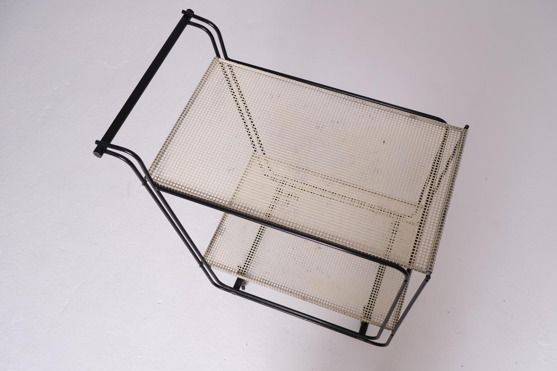 1950's Bar Cart with Tubular Steel Frame & Perforated Shelves, After Matégot For Sale 1