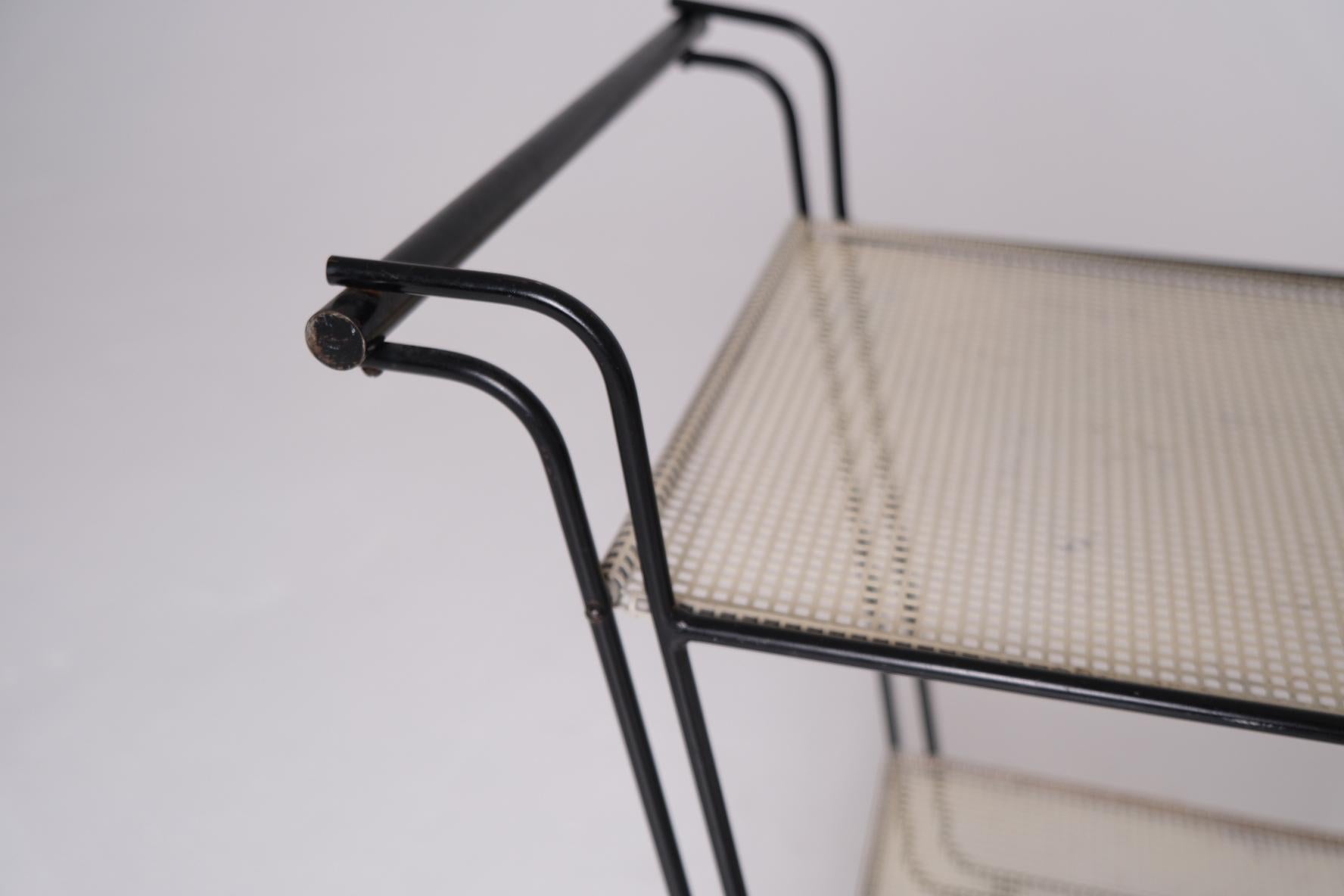 1950's Bar Cart with Tubular Steel Frame & Perforated Shelves, After Matégot For Sale 2