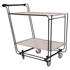 1950's Bar Cart with Tubular Steel Frame & Perforated Shelves, After Matégot