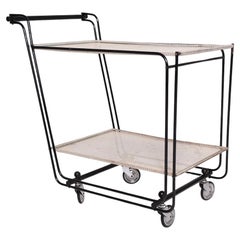 1950's Bar Cart with Tubular Steel Frame & Perforated Shelves, After Matégot