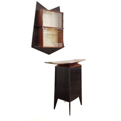 1950s Bar Counter and Vitrine, Mahogany, Sycamore, Golden Glass, Italy