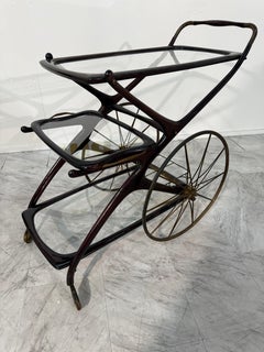 1950s Bar Trolley with Spoked Wheels and Glass Shelves