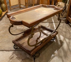 1950s Bar Trolley with Wooden Wheels and Brass Decorations