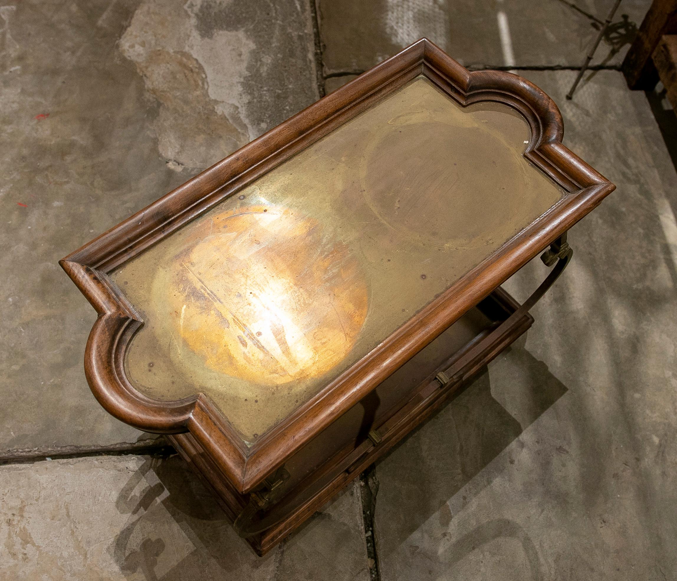 Copper 1950s Bar Trolley with Wooden Wheels and Brass Decorations For Sale