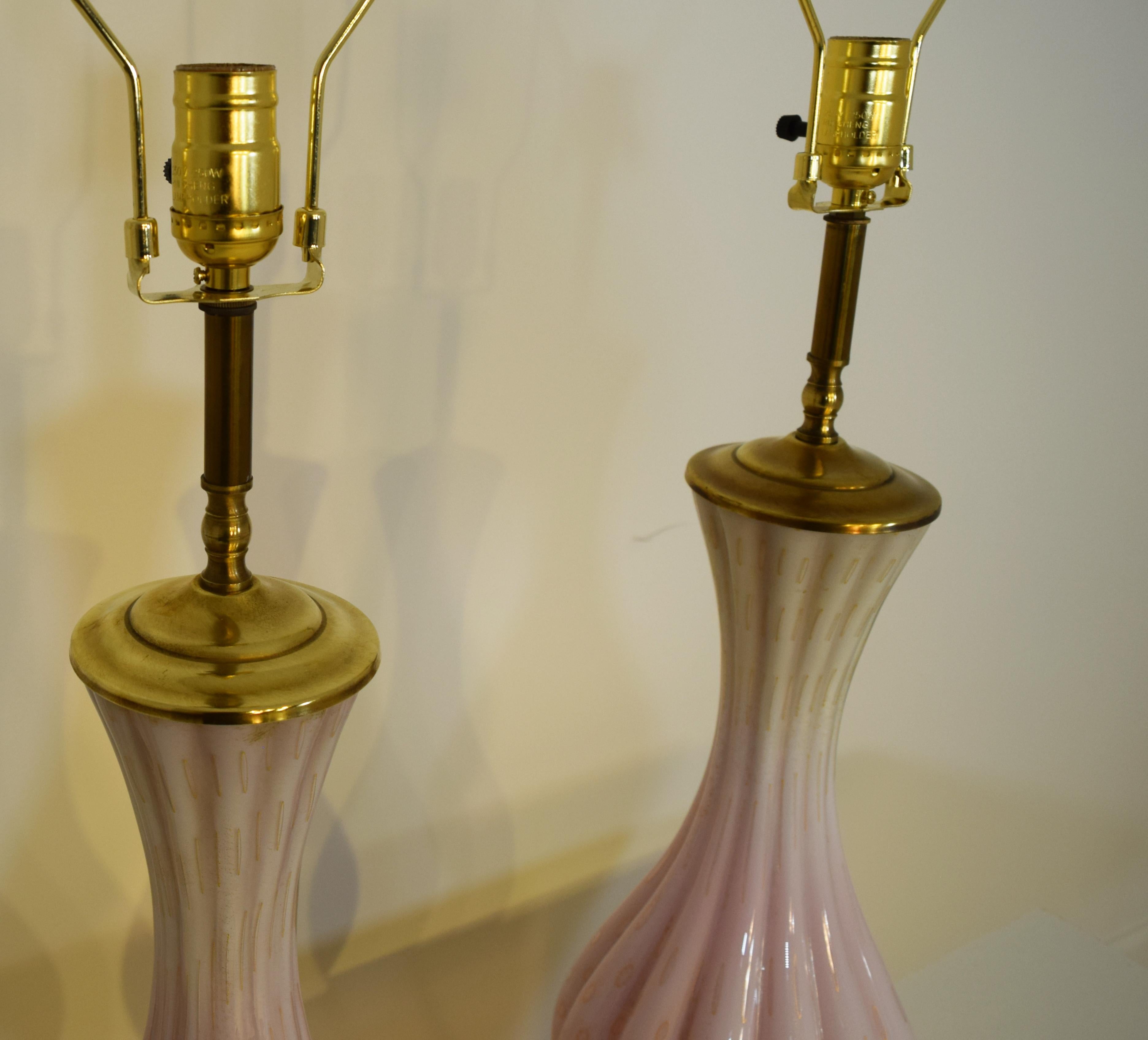 Mid-20th Century 1950s Barbini Murano Bullicante Glass Lamps, a Pair