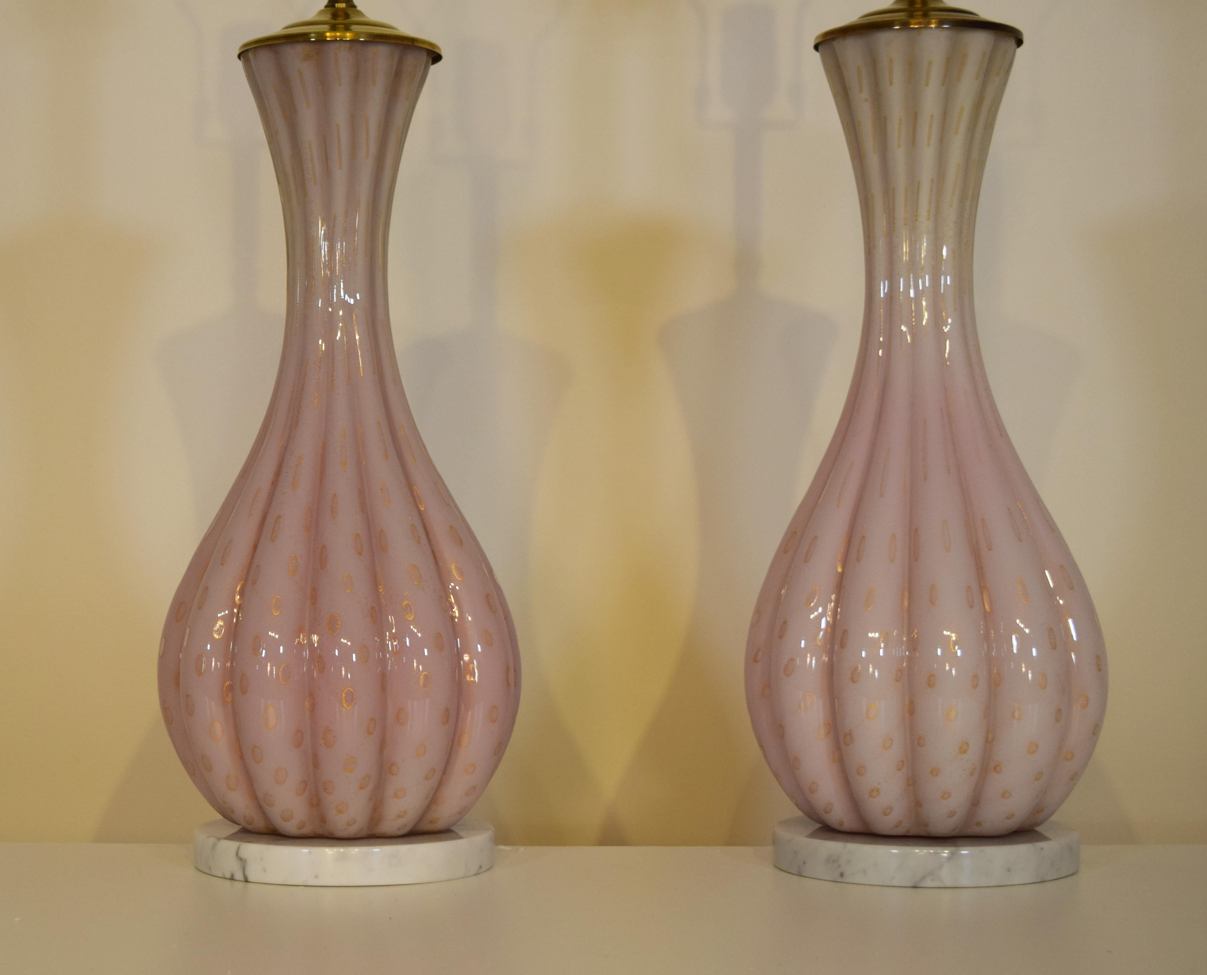 Murano Glass 1950s Barbini Murano Bullicante Glass Lamps, a Pair