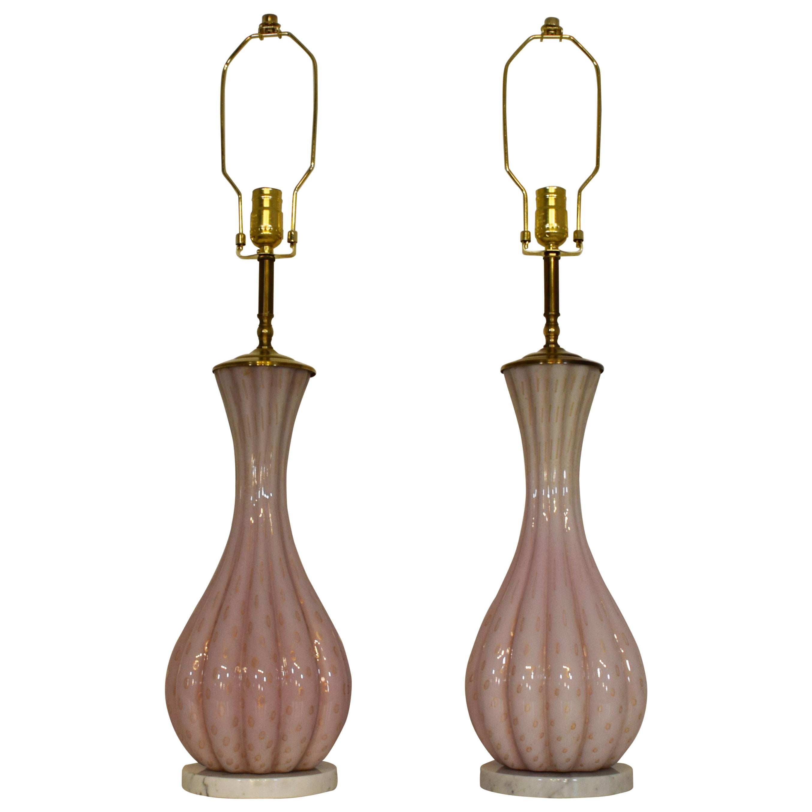 1950s Barbini Murano Bullicante Glass Lamps, a Pair