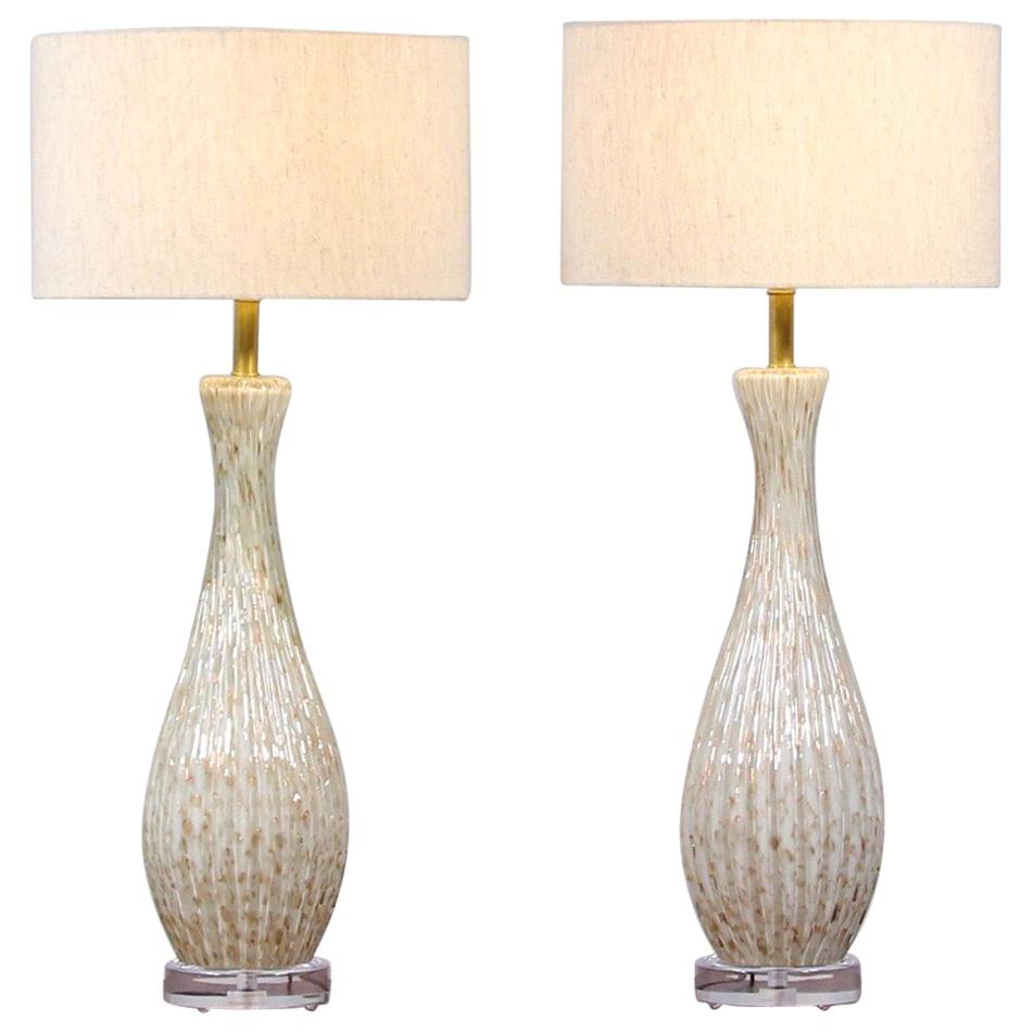 1950s Barbini Murano Bullicante Glass Lamps, a Pair