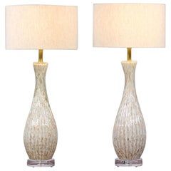 1950s Barbini Murano Bullicante Glass Lamps, a Pair