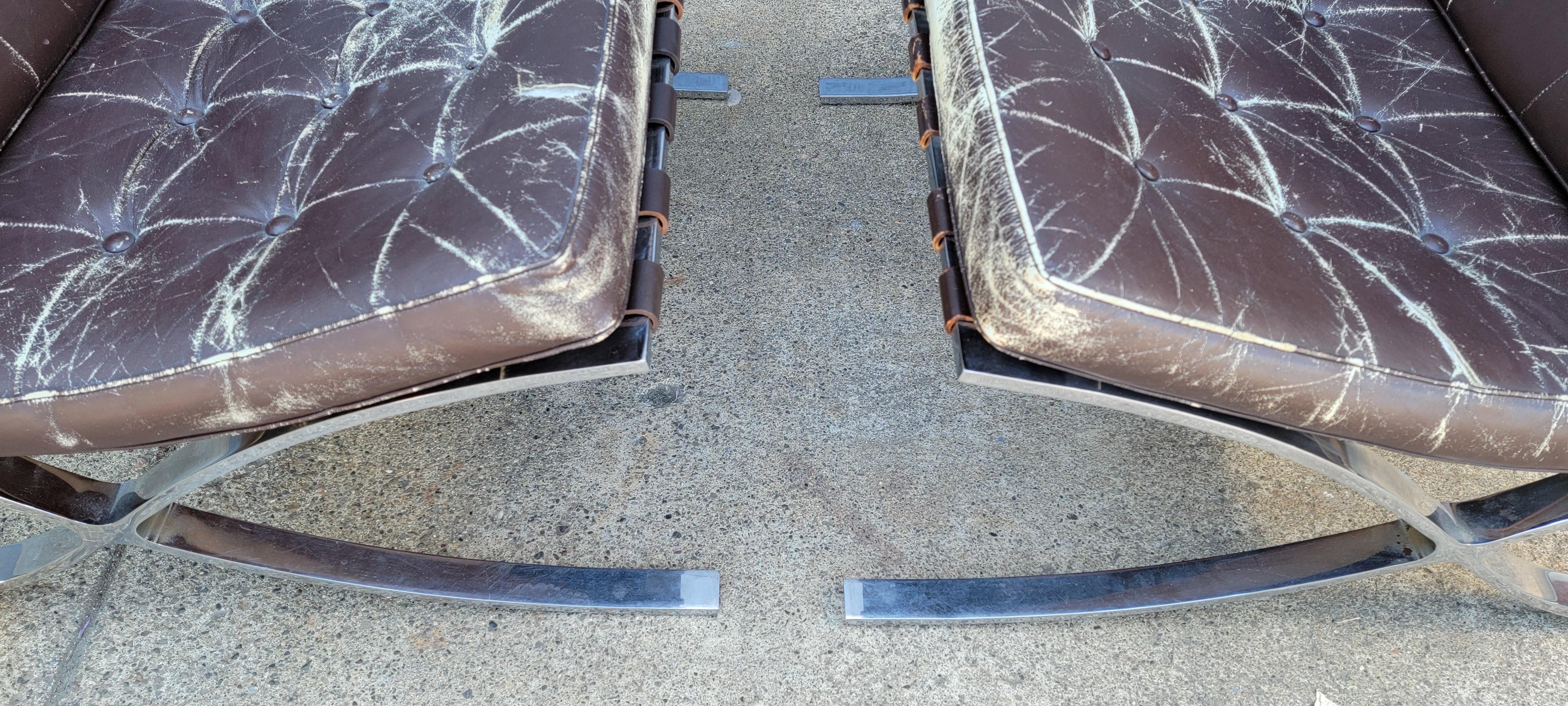 1950's Barcelona Style Leather Lounge Chairs by Supreme Industria Argentina For Sale 2