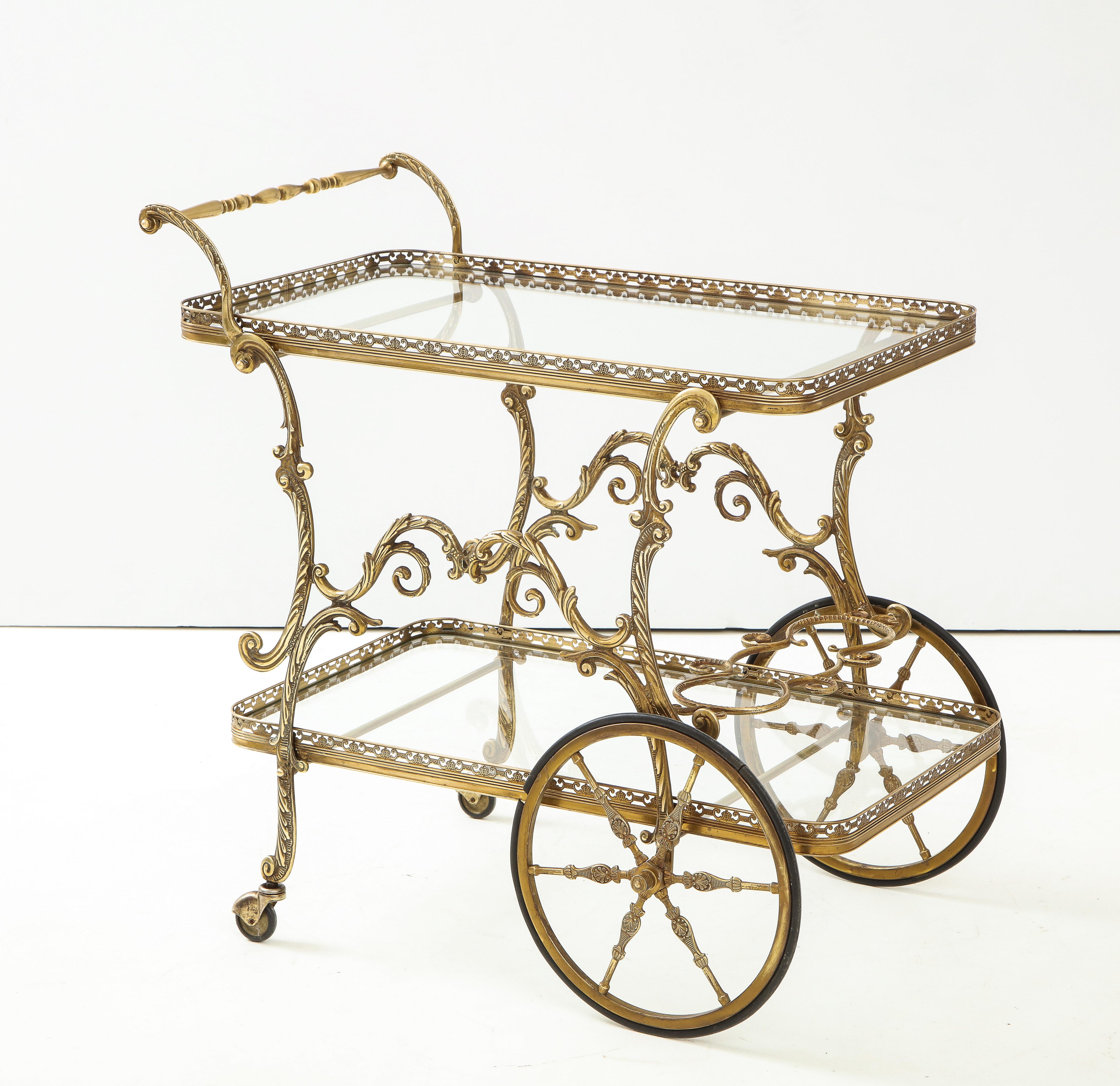 1950s Baroque Style Brass Bar Cart 5