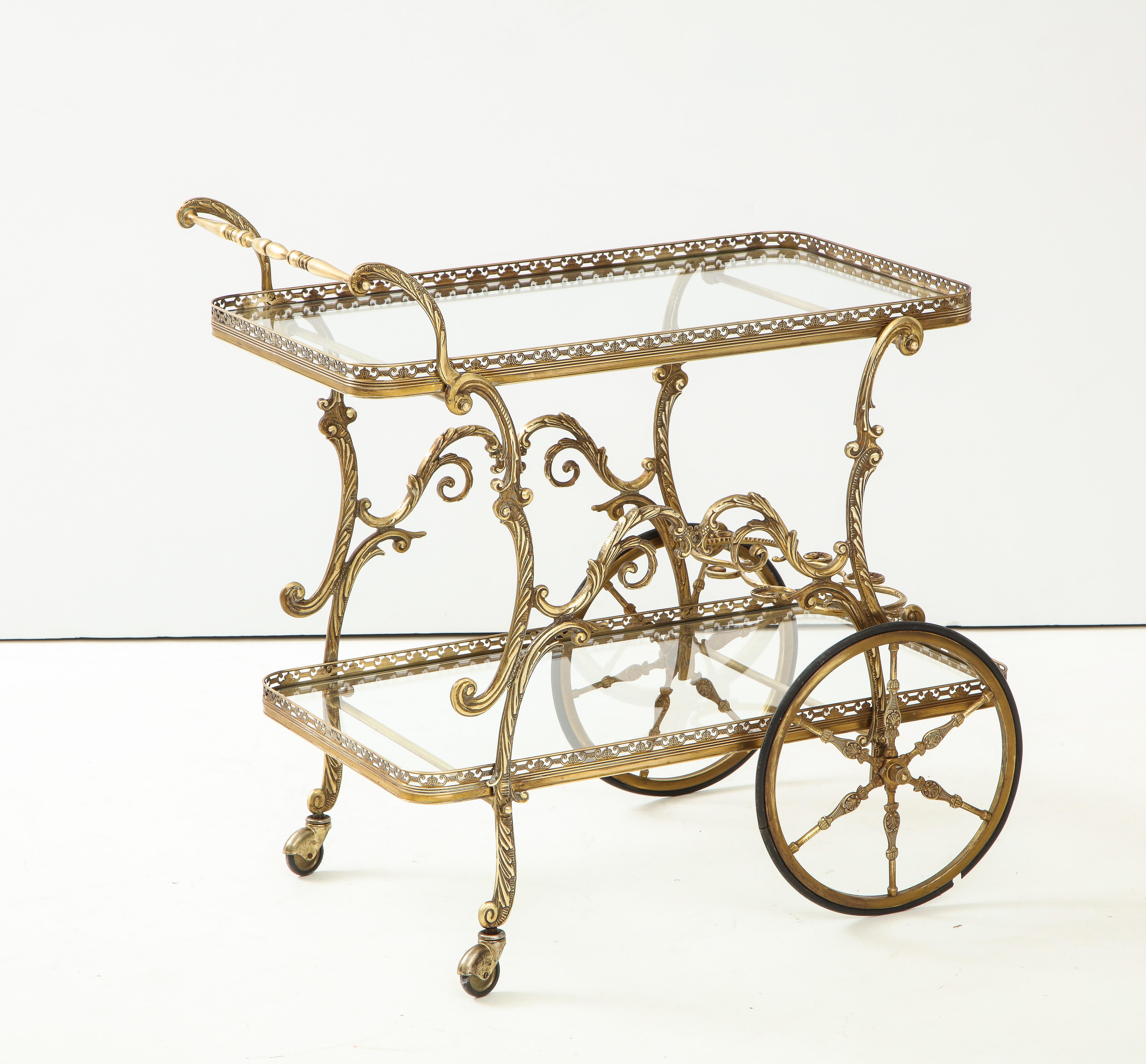 1950s Baroque Style Brass Bar Cart 6