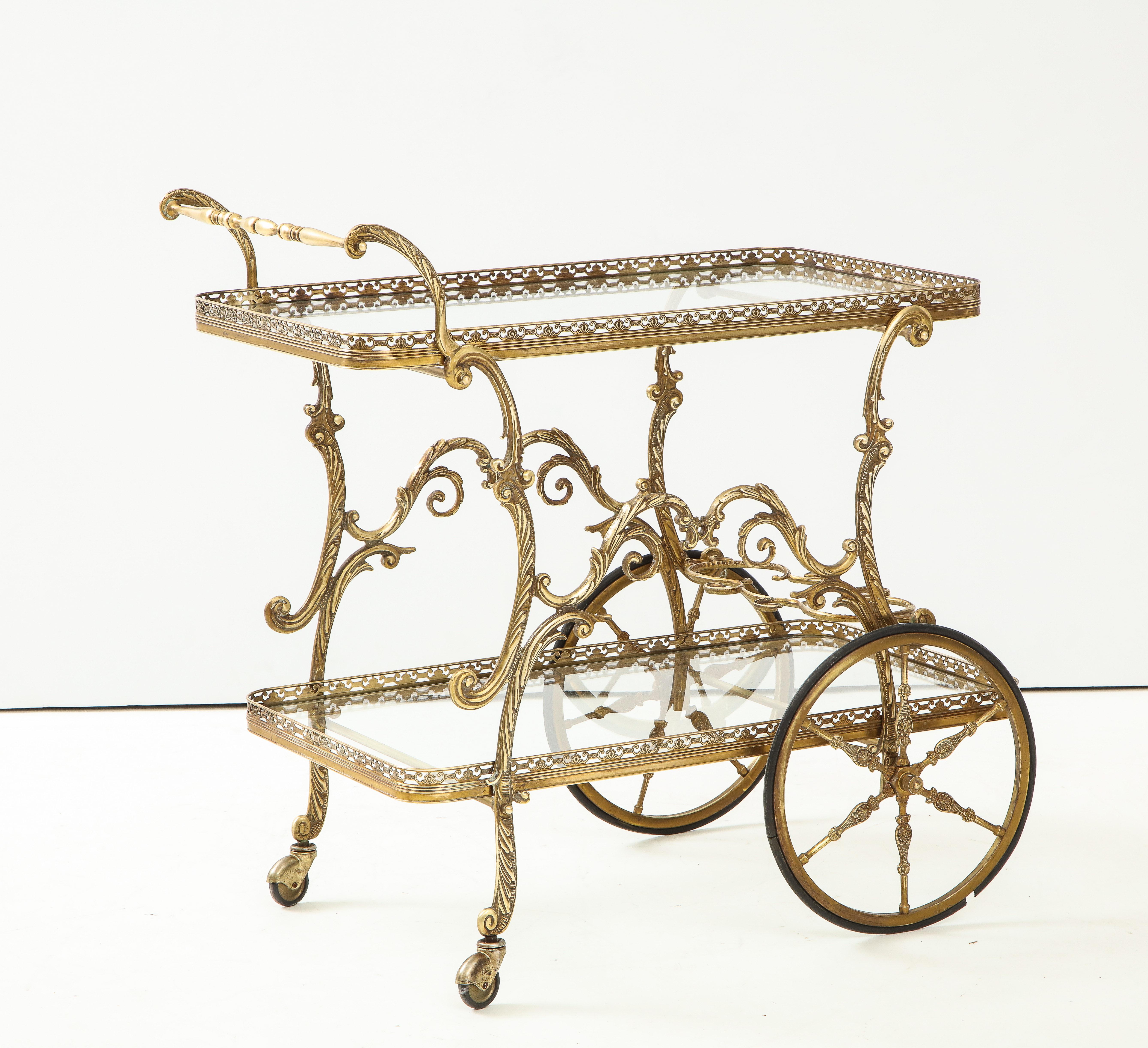 1950s Baroque Style Brass Bar Cart 10