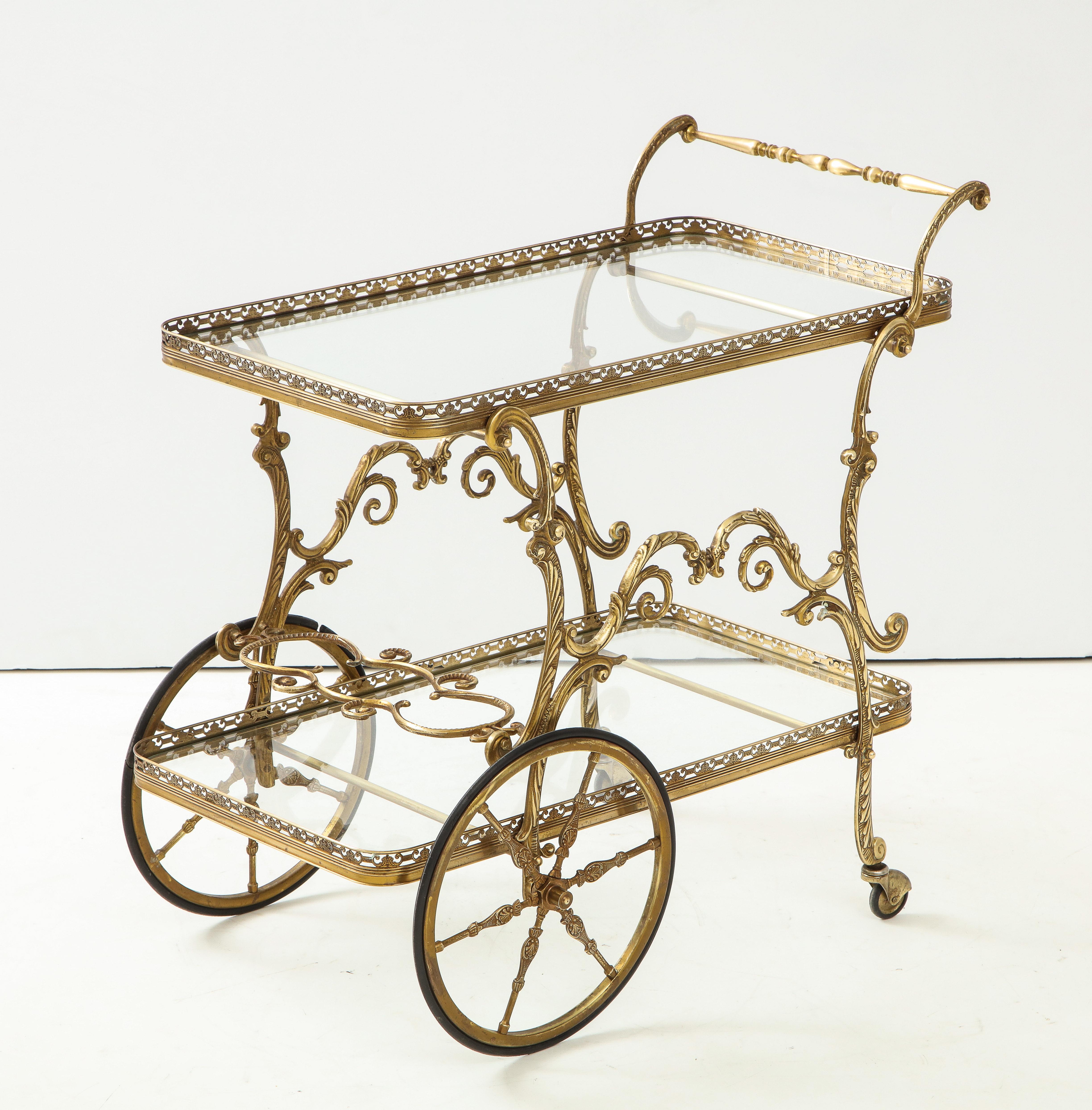 1950s Baroque Style Brass Bar Cart 11