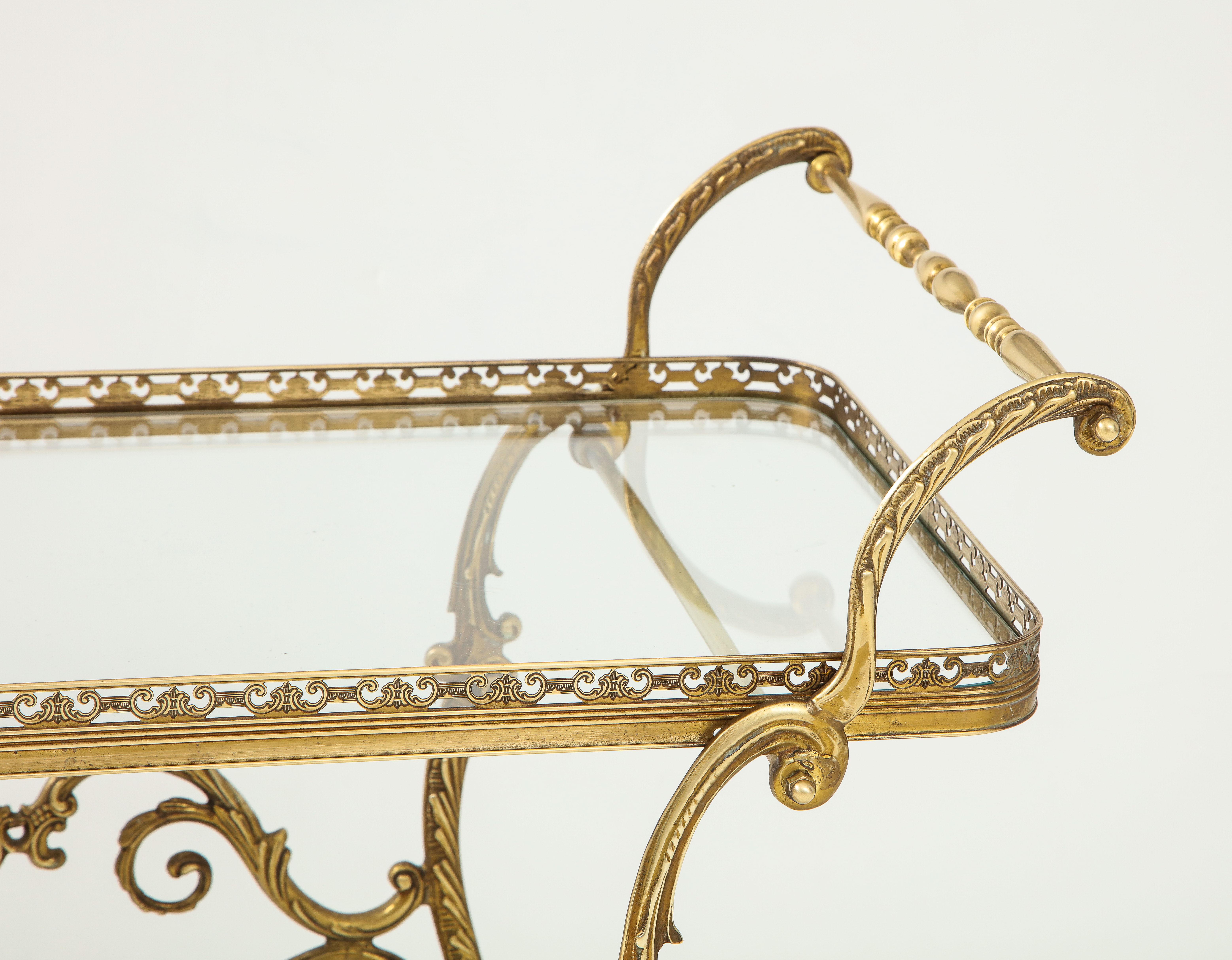 1950s Baroque Style Brass Bar Cart In Good Condition In New York, NY