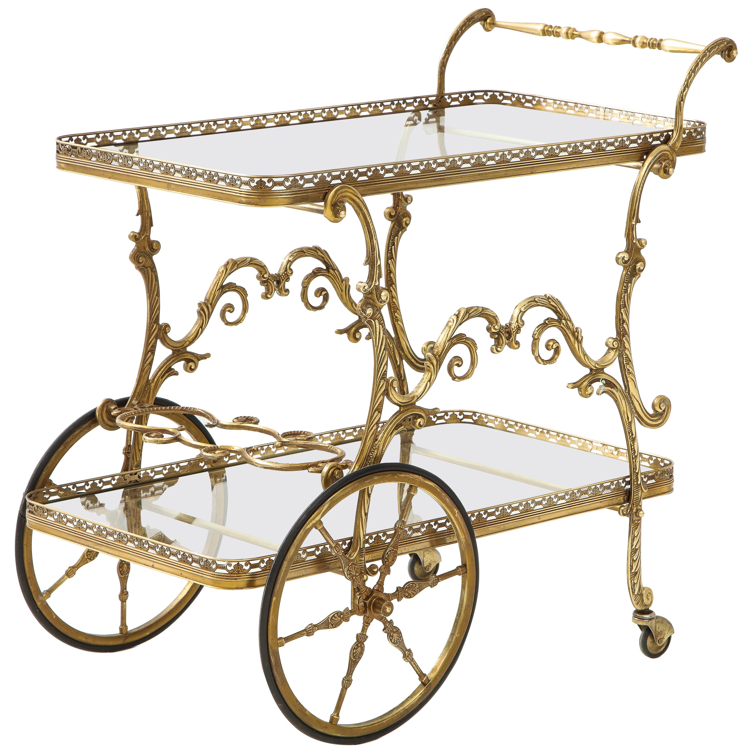 1950s Baroque Style Brass Bar Cart