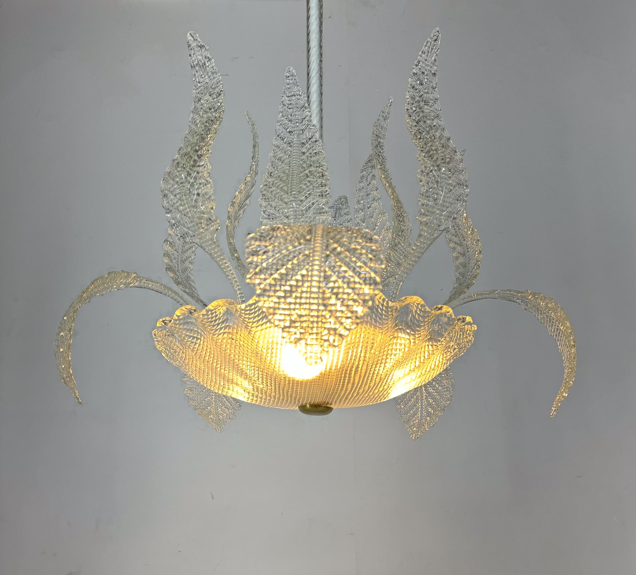 1950's Barovier & Toso Murano Glass and Brass Chandelier  For Sale 5