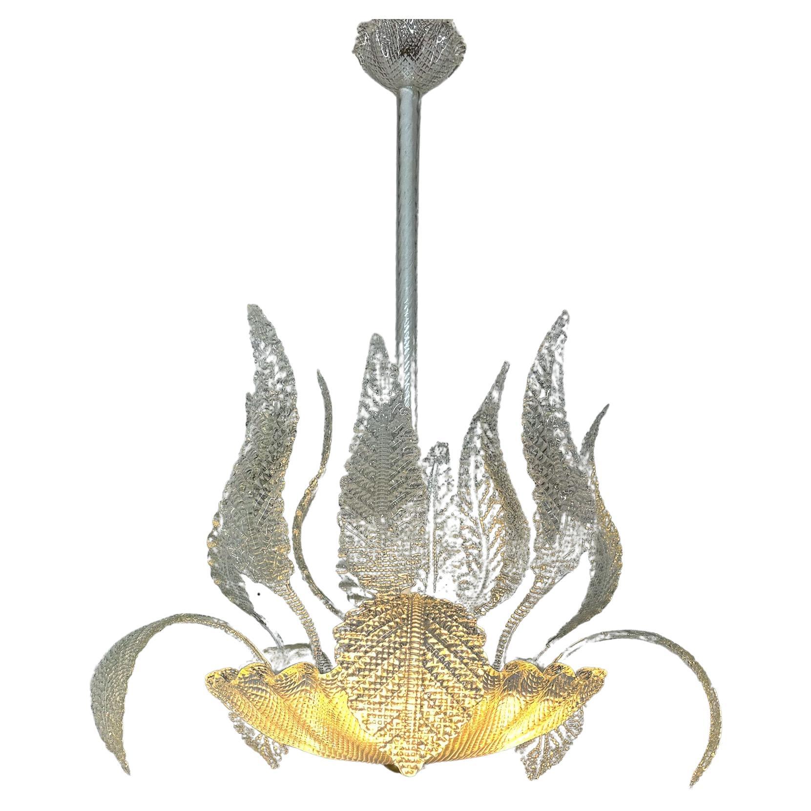 1950's Barovier & Toso Murano Glass and Brass Chandelier  For Sale
