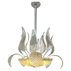 1950's Barovier & Toso Murano Glass and Brass Chandelier 