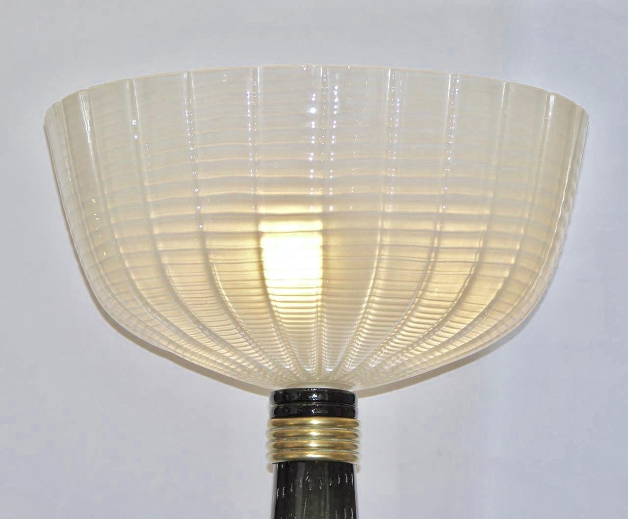 Mid-Century Modern 1950s Barovier Toso Olive Grey White Murano Glass Floor Lamp on Round Brass Base